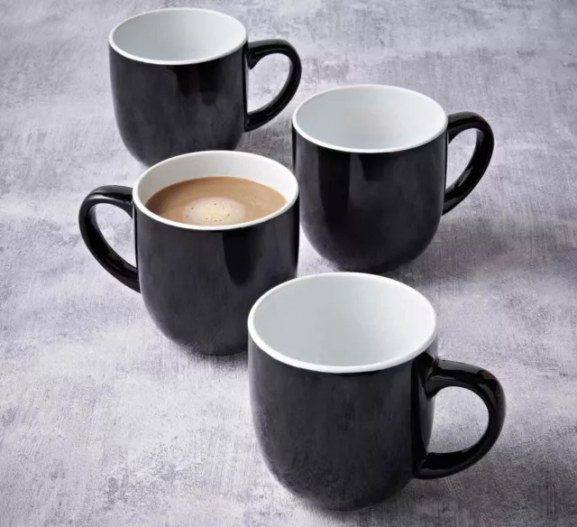 Glossy Set Of 4 Tea Coffee Mugs Cups Kitchen Quality Stoneware Hot Drink 3Colour