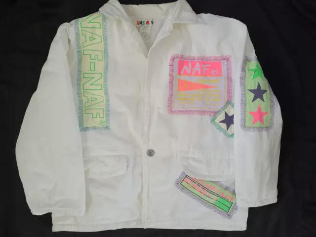 Rare Original 1980's Naf Naf White Print Puffer Jacket Coat Lined VINTAGE RETRO