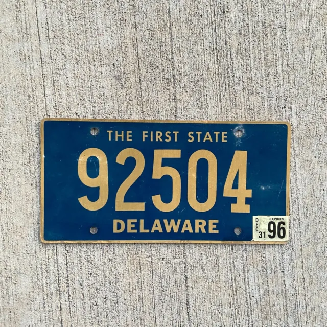 1996 Delaware License Plate 92504 Vintage DE Car Auto Tag Blue