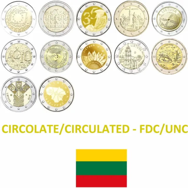 2 Euro Commemorativi Lituania 2015 2016 2017 2018 2019 2020 2021 2022 2023 2024