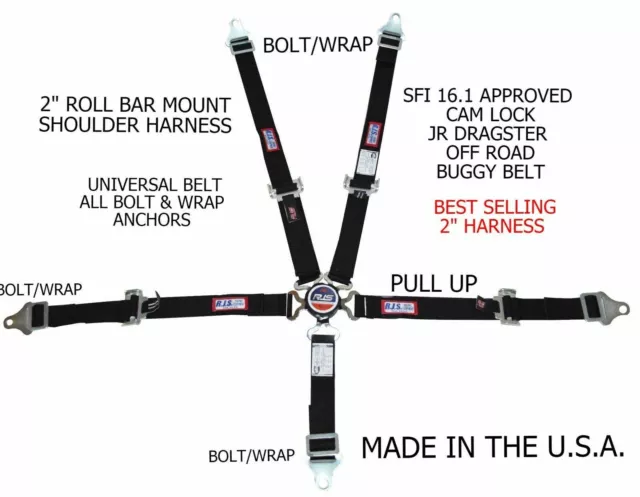 Rjs Quarter Midget Sfi 16.1 5Pt Harness Cam Lock Roll Bar Mount 2" Black 1023601