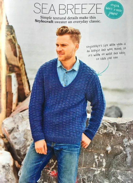 STRICKMUSTER Herren Strukturierter V-Ausschnitt Pullover Langarm Stylecraft Aran