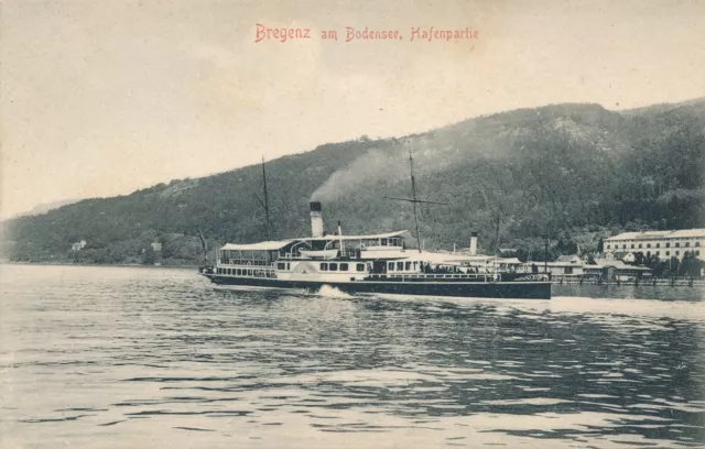 AK aus Bregenz am Bodensee, Hafenpartie mit Dampfer, Vorarlberg      (N3)