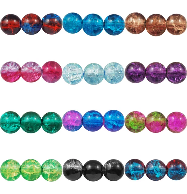 ❤ 4mm, 6mm, 8mm CRACKLE Glass ROUND Beads CHOOSE COLOUR UK Jewellery Making ❤