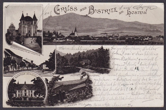Gruss Aus Bistritz Am Hostein Adesivo Chiesa Castello Ak Litho Boemia Bohemia