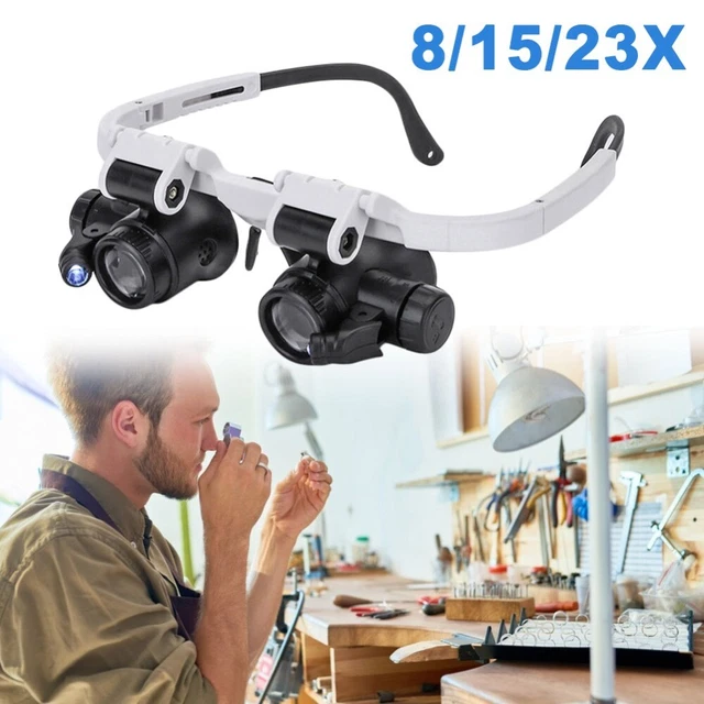 Loupe Frontale Avec Lumière LED Pour Horloger Et Bijoutier - 4 Grossissements (2X à 24X) - Confortable Et Réglable