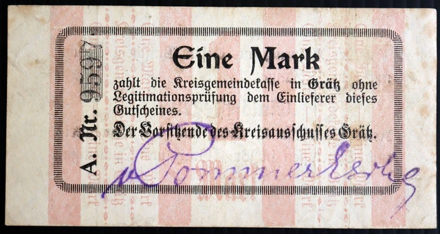 GRÄTZ / GRODZISK WIELKOPOLSKI 1914 1 Mark Early WWI German Notgeld Posen Poland