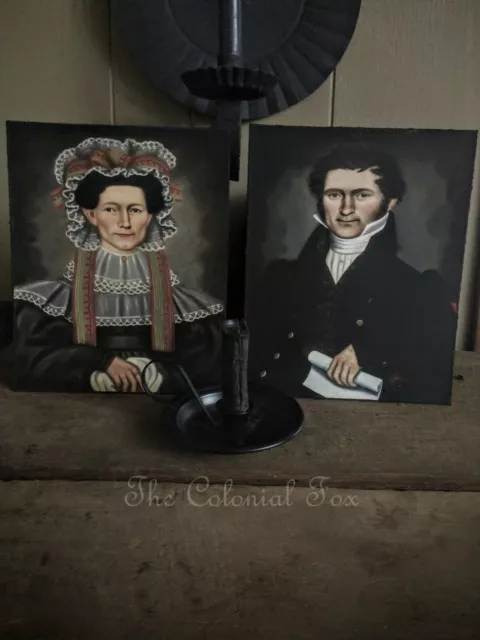 Colonial Reproduction Portraits on 8x10 Canvas Primitive Folk Art Early American