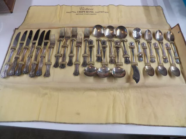 vintage national silver co. imperial silverplate 26 piece Victoria flatware set