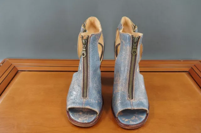 Bed Stu Olena Shoe Womens Size 9 Blue Leather Front Zip Peep Toe Heel Sandals 2