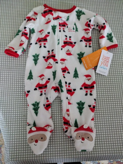 Carters My First Christmas Sleeper Size NB Santa Footed Fleece 2 Way Zipper NWT