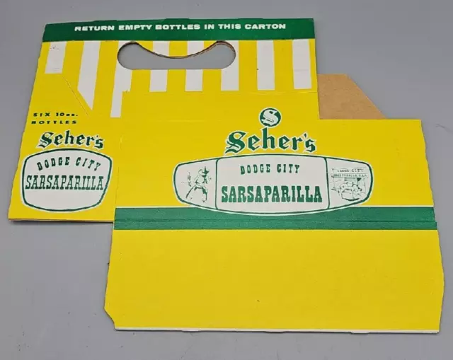 Seher's Dodge City Sarsaparilla Six Bottle Carton 1950s Display Prop Cowboy