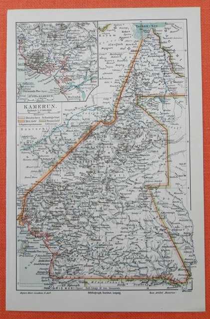 KAMERUN DEUTSCHE Schutzgebiete Mission DSWA  Afrika historische LANDKARTE  1905
