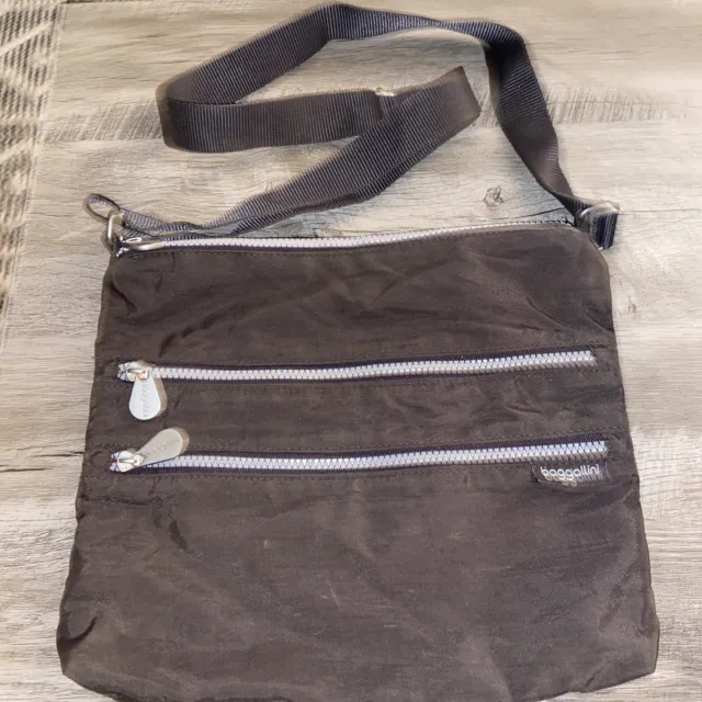 BAGGALLINI Brown 10” X 12” Purse Bag Pockets 60" Adjustable Crossbody Strap EUC