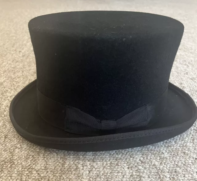 Black 100% Wool Ex-Hire Top Hat 58cm Or 7 And  1/8” Ascot Wedding Event