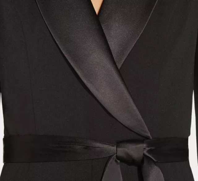 NWT ADRIANNA PAPELL Long Sleeve Crepe Tuxedo Collar Black Jumpsuit Size ...