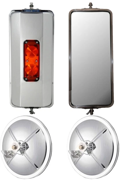 Set of SS West Coast Heated Lighted Mirrors and 8.5" Chrome Convex Truck Mirrors