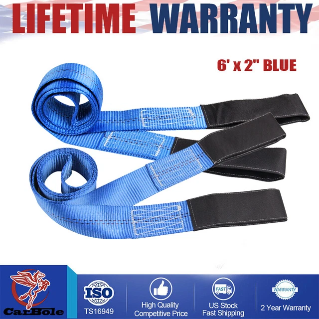 2PCS 6'x 2" Heavy Duty Nylon Flat Loops Tow Strap Web Lifting Sling Rope 9000LBS