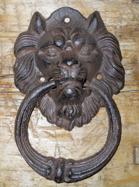 Cast Iron Antique Style Rustic LION HEAD Door Knocker Brown Finish