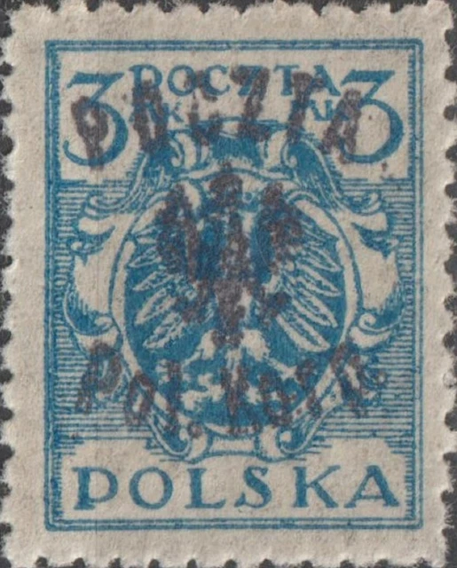 UN-USED 1920 POCZTA Eagle POL. KORP.  OVERPRINT on 3 Mk Poland Stamp BLUE Polska