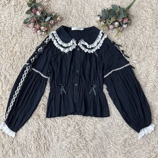 Chemisier Femme épaule Dénudée Style Lolita - Manches Longues Bouffantes Avec Ruches - Neuf Avec étiquettes