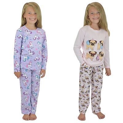 Kids Unicorn & Pug Girls Pyjama Set, Cute Pyjamas PJs Nightwear, LN139