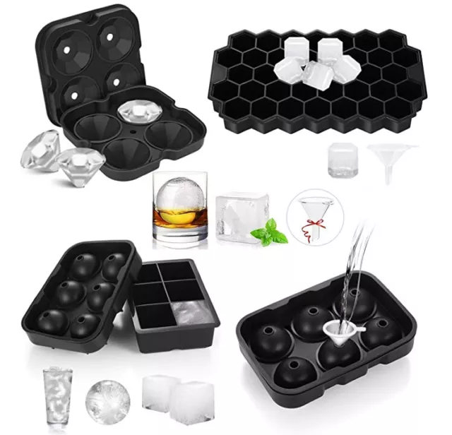 4X Silikon Eiswürfelform Cube XXL Eiswuerfelbehaelter Mit Deckel Ice Tray Ice