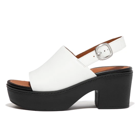FitFlop Women's Pilar Cream & Black Back-Strap Leather Sandals Size 7 M US