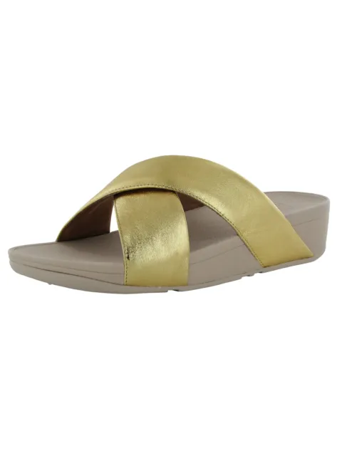Fitflop Womens Lulu Cross Slide Leather Sandal Shoes, Artisan Gold, US 10