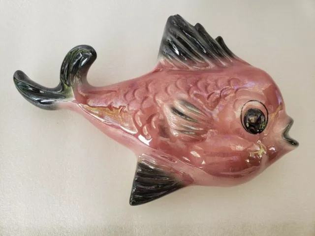 Vintage Ceramic Pink Fish Wall Pocket Planter- Ceramicraft