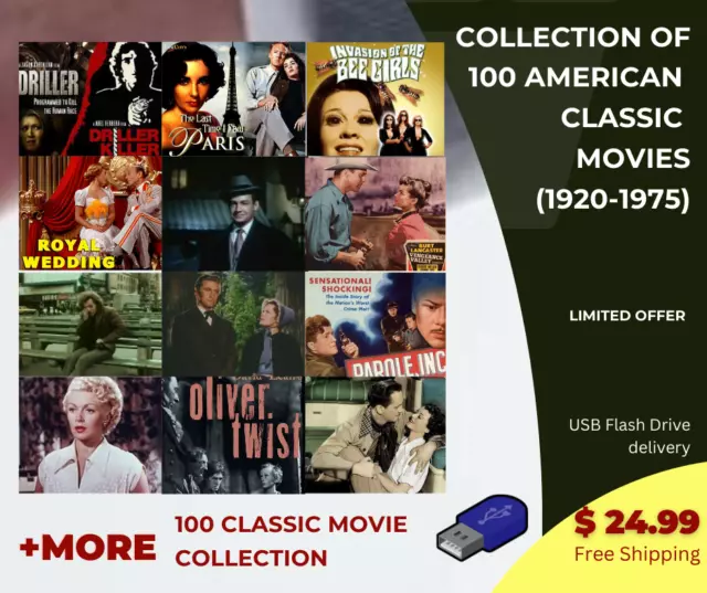 Public Domain Classic Movies Collection -100 classic movies - USB