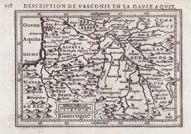 Gascogne carte map Karte Bertius Hondius gravure Kupferstich engraving 1618