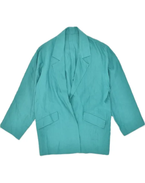 VINTAGE Womens 1 Button Blazer Jacket UK 14 Large Blue Linen AA08