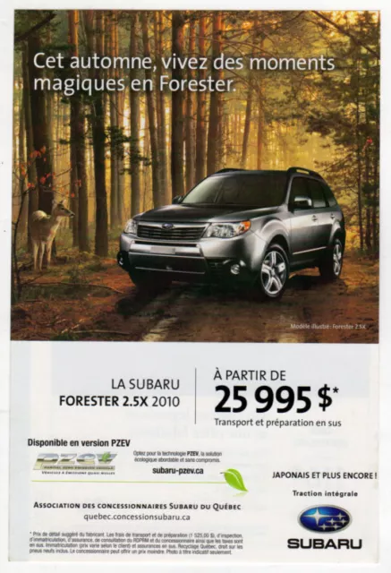 2010 SUBARU Forester 2.5X Vintage Original Small Print AD | Silver SUV photo Qc