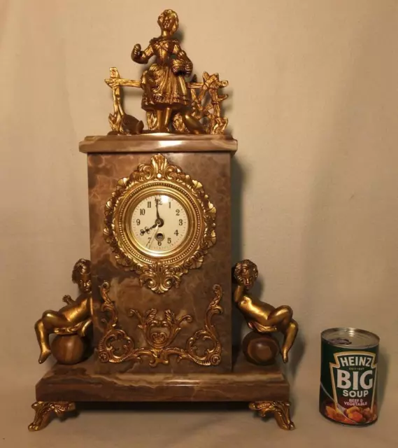 Large French Ormulu & Marble Mantle Clock : working battery movement