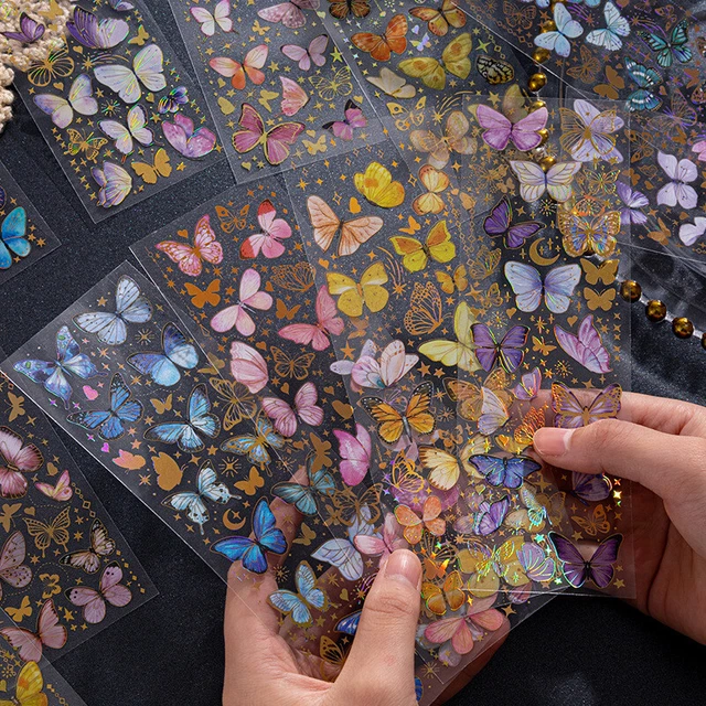 3 Sheets Scrapbooking Butterfly Stickers Diary PET Transparent Sticker DIY Set