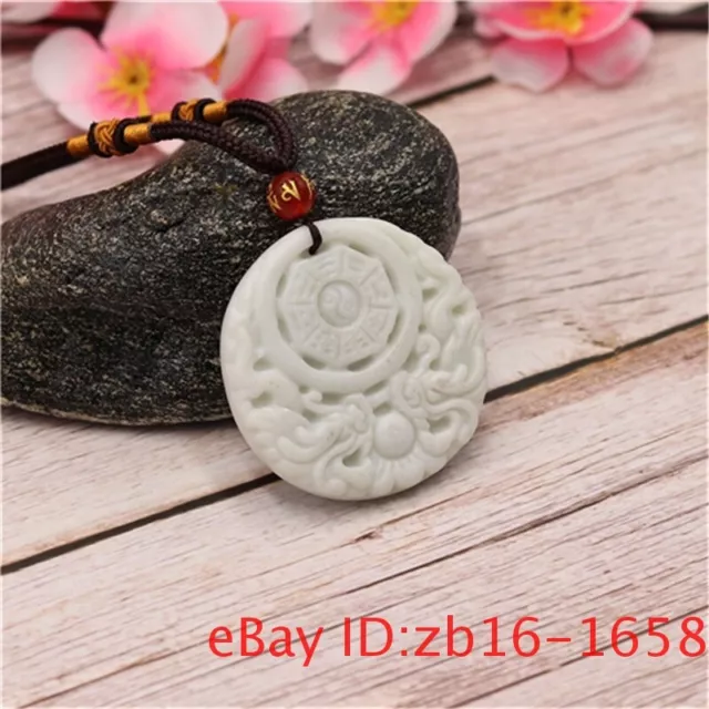 Jade Dragon Pendant Necklace Amulet Carved White Natural Charm Gifts Jewelry