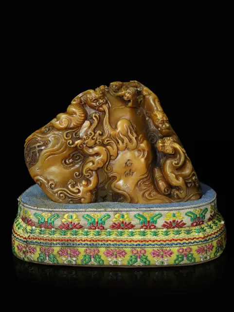 Chinese Exquisite Handmade Dragon carving Shoushan Stone Statue Seal