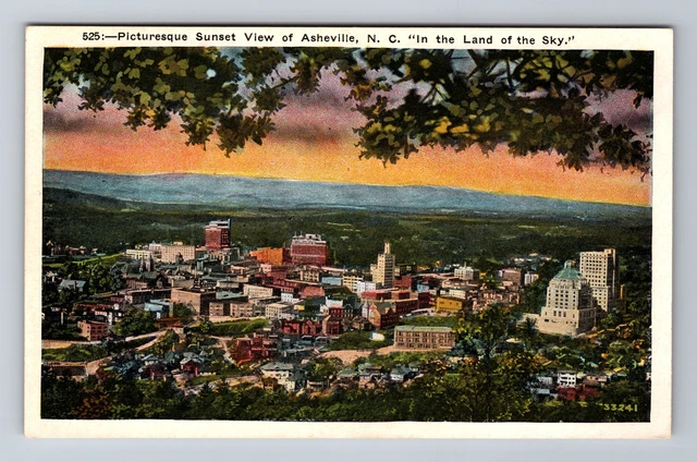Asheville NC-North Carolina, Aerial Sunset View Of Town, Vintage Postcard