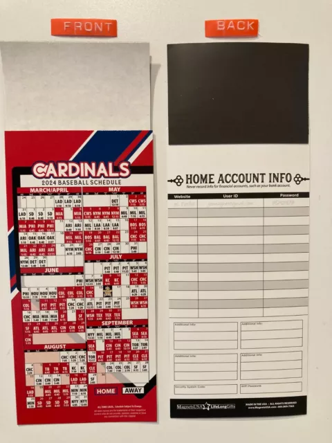 Mlb St. Louis Cardinals 2024 Magnet Schedule (9" X 3 1/2") Teams, Dates & Times 2