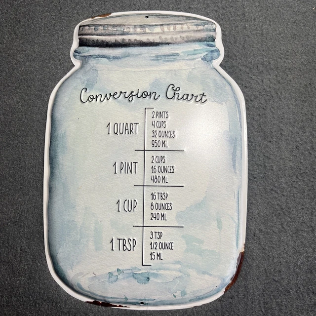 MASON JAR CONVERSION Chart Kitchen Metal Tin Wall Art Decor Canning ...
