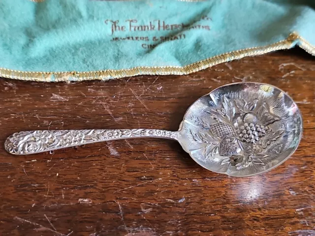 1Pc S. Kirk & Son Solid Sterling Silver 5-1/4"L Bon-Bon Spoon Floral Repousse