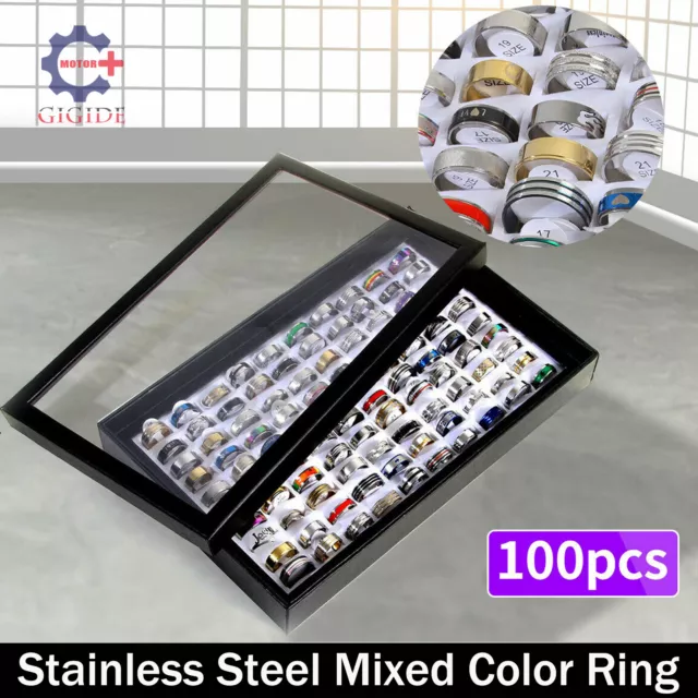 New 100pcs MIX LOT Stainless Steel rings Wholesale Men Women Fashion Jewelry lot