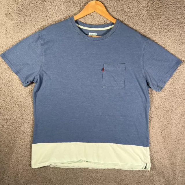 Levis Men's T shirt Large Blue White Colorblock Short Sleeve Tee Cotton Blend