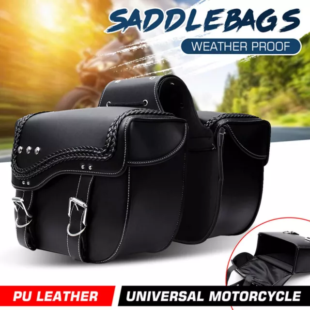 Universal Motorcycle Side Saddle Bags 2PCS PU Leather Saddlebags Luggage Panier