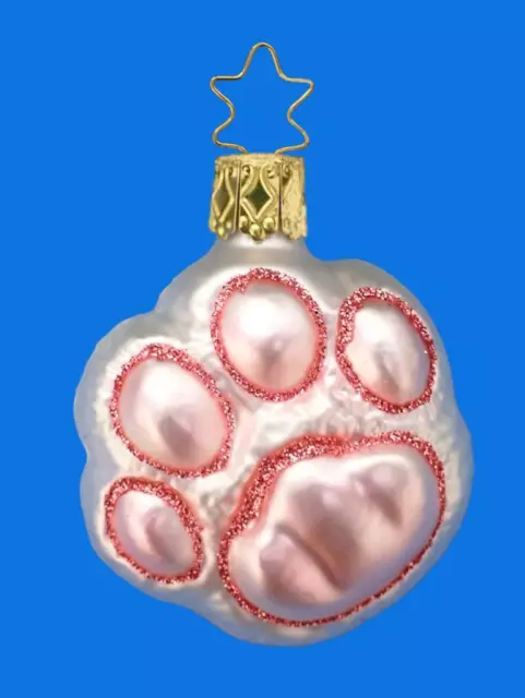 Inge Glas Pink Cat Kitten Paw German Blown Glass Christmas Tree Ornament Katze