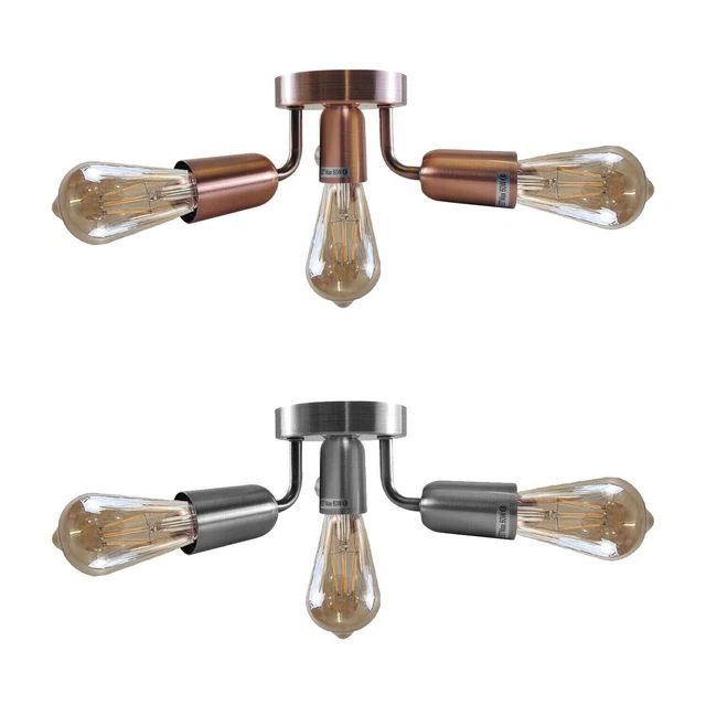 Modern Vintage Ceiling Light Fitting 3 Way Semi Flush Frosted Shades Lighting UK