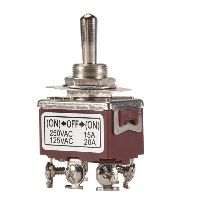 Interruttore A Bilanciere DPDT On/Off/On Momaneo &ndash; 6 Pin &ndash; 20A/125V AC, 16A/250V AC &ndash; Nero