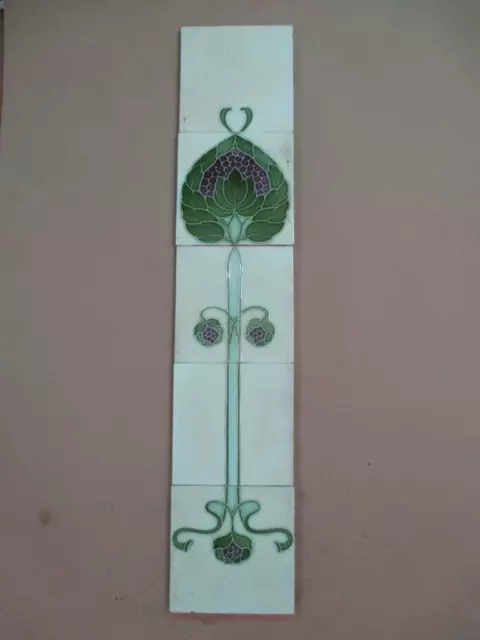 Tiles x5, Majolica Art Nouveau, England, fireplace tiles, vintage, antique