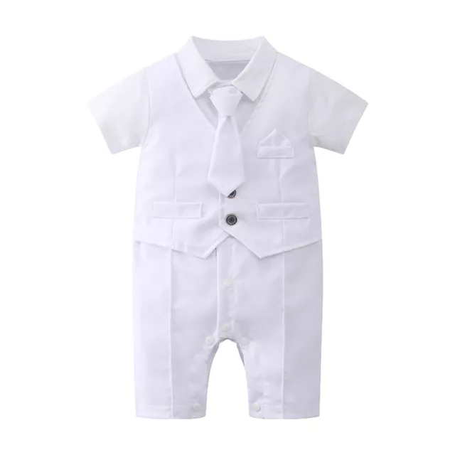 Infant Baby Boys Short Sleeve Bodysuit Christening Romper Gentleman Formal Dress